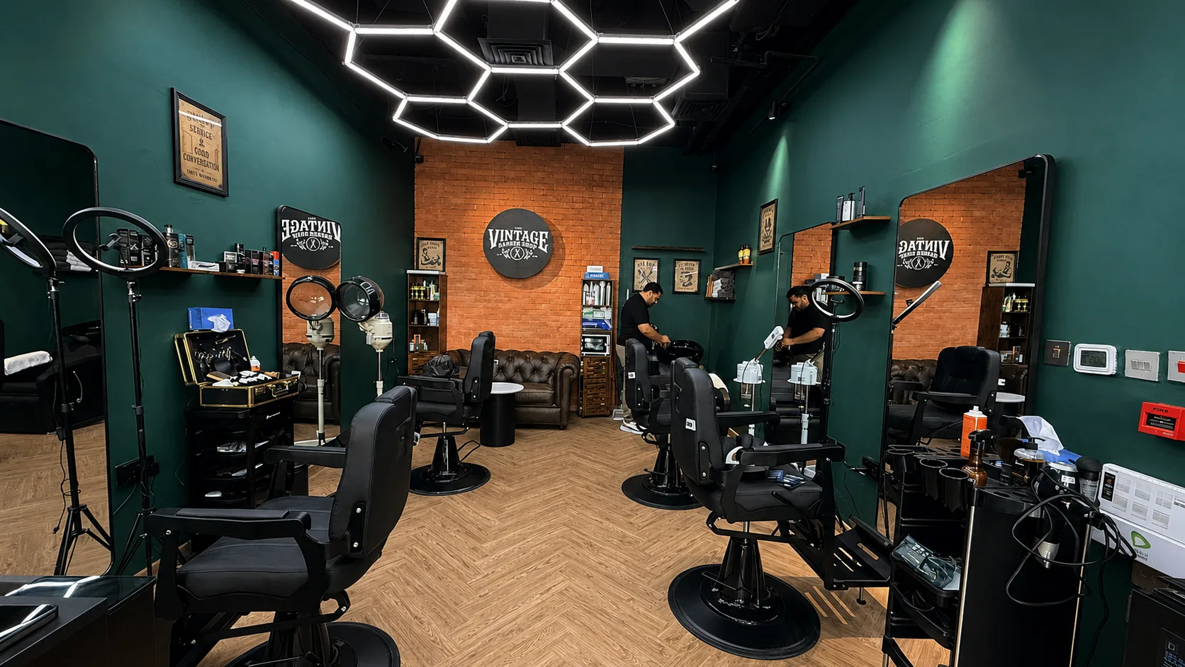 Interior of The Vintage Barbershop in Meydan Dubai